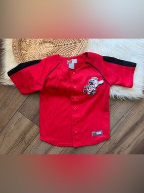 Nike Red Cincinnati Reds Short Sleeve Button Down Jersey Youth Size Small 8/10